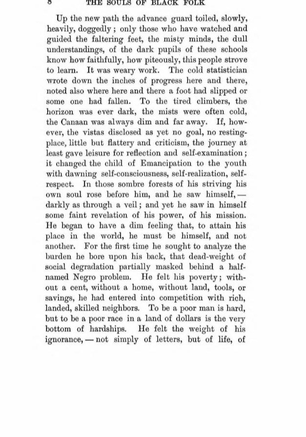 Scanned page from the 1903 first edition of The Souls of Black Folk containing Du Bois’s phrase “a poor race in a land of dollars.”