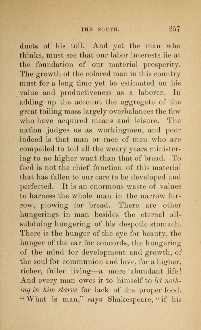 Scanned page from Anna Julia Cooper’s A Voice from the South arguing against harnessing the whole person to labor only for bread.
